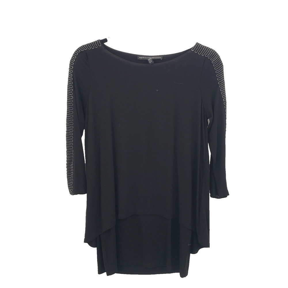 White House Black Market SQ Ball Mesh Chain Knit Top Womens Xs Black Silver NEW